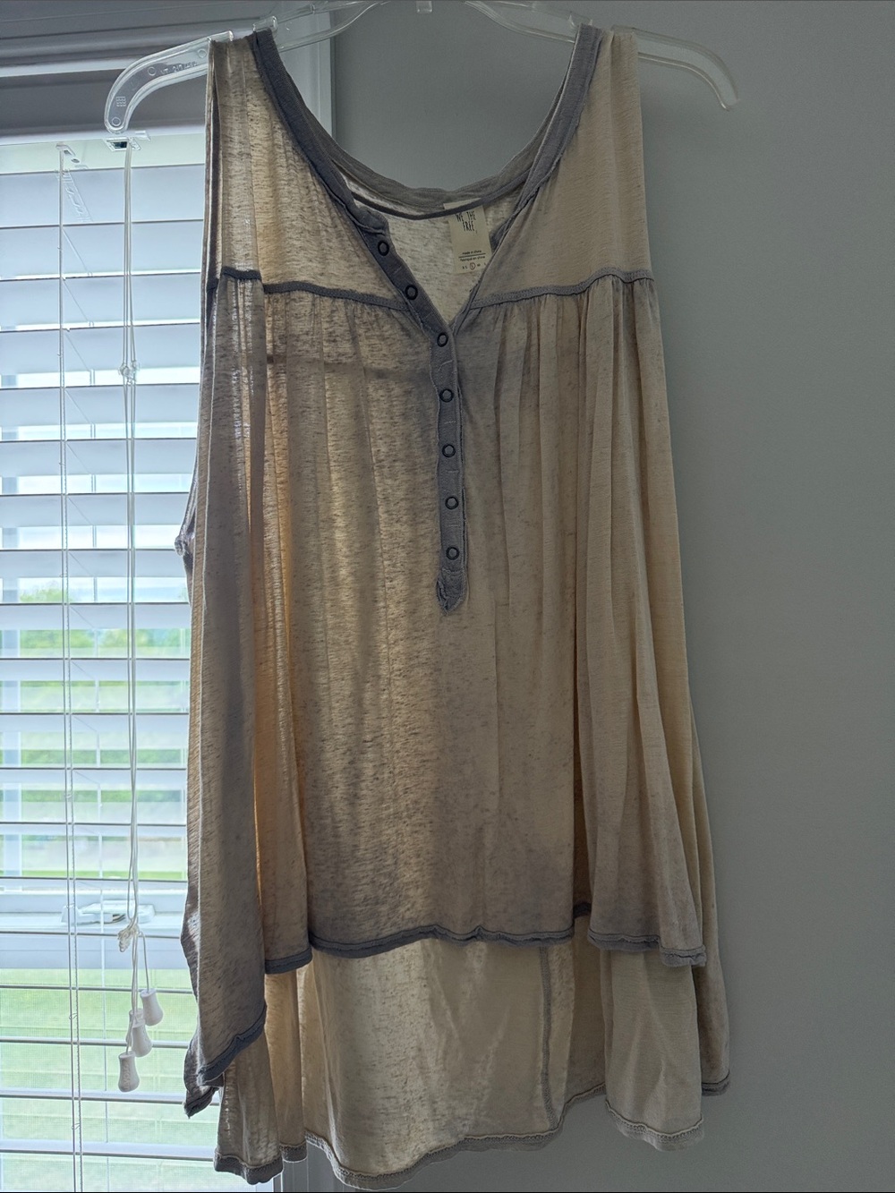 We The Free Cream Sleeveless Henley Tank with Gray Trim